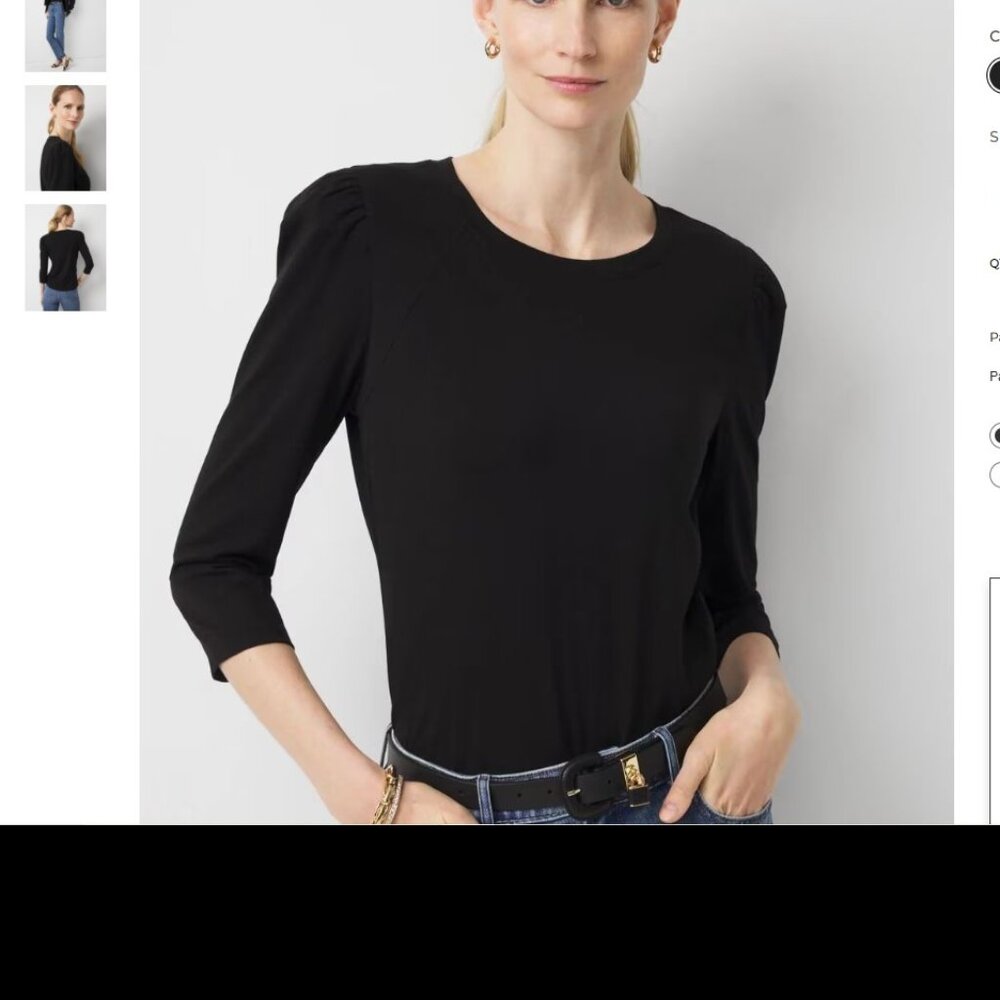 NWT White House Black Market 3/4 Sleeve Raglan Tee Black Size Medium